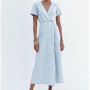 Zara Light Blue Wrap Midi Dress